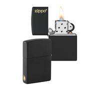 Zippo Windproof Lighter - Gold Zippo Logo - Black Matte, Laser Engrave - Refillable for Lifetime Use - Adjustable Flame - Gift Box - Metal - Made in USA