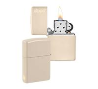 Zippo Windproof Lighter - Logo & Flame Design - Flat Sand - Refillable - Reusable - Windproof - Gift Box - Metal - Made in USA - Amazon Exclusive
