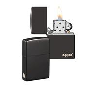 Zippo Windproof Lighter - Logo & Flame Design - High Polish Black - Refillable - Reusable - Windproof - Gift Box - Metal - Made in USA - Amazon Exclusive