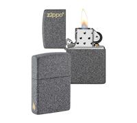 Zippo Windproof Lighter - Logo & Flame Design - Iron Stone - Refillable - Reusable - Windproof - Gift Box - Metal - Made in USA - Amazon Exclusive
