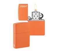 Zippo Windproof Lighter - Logo & Flame - Orange Matte Finish - Refillable for Lifetime Use - Adjustable Flame - Gift Box - Metal Construction - Made in USA