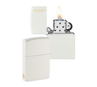 Zippo Windproof Lighter - Logo & Flame Design - White Matte - Refillable - Reusable - Windproof - Gift Box - Metal - Made in USA - Amazon Exclusive