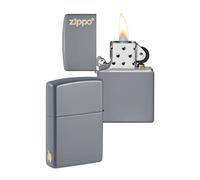 Zippo Windproof Lighter - Logo - Flat Grey, Colour Image, Laser Engrave - Refillable for Lifetime Use - Adjustable Flame - Gift Box - Metal - Made in USA