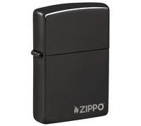 Zippo Windproof Lighter - Logo - High Polish Black, Ebony - Refillable for Lifetime Use - Adjustable Flame - Gift Box - Metal Construction - Made in USA
