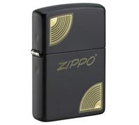 Zippo Windproof Lighter, Logo Script Corners Design - Matt Black, Laser-Engraved/Auto-Engraved - Refillable, Reusable, Windproof Design - Comes in Gift Box - Made in USA