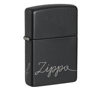 Zippo Windproof Lighter, Logo Script Lettering Design - Matt Black with Chrome, Laser 360° - Refillable, Reusable, Windproof Design - Comes in Gift Box - Made in USA