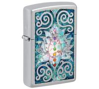 Zippo Windproof Lighter, Lotus Flower Design - High Polished Chrome, Fusion - Refillable, Reusable, Windproof Design - Comes in Gift Box - Made in USA