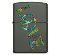 Zippo Windproof Lighter - Love Peace Nature - Green Matte Finish with Colour Image - Refillable - Reusable - Windproof Design - Gift Box - Made in USA