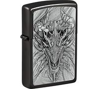 Zippo Windproof Lighter - Metal Dragon, High Polish Black, Emblem - Refillable - Reusable - Windproof Design - Gift Box - Made in USA