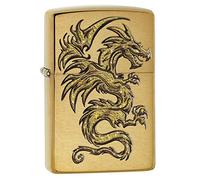 Zippo Windproof Lighter - Shiny Dragon - Gold - Brushed Brass Finish - Color Image - Refillable - Reusable - Gift Box - Made in USA