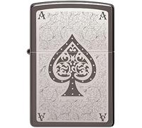 Zippo Windproof Lighter - Model Ace Filigree - Black Ice Finish with Laser Engraving - Refillable - Reusable - Windproof Design - Gift Box - Metal - Made in USA