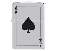 Zippo Windproof Lighter - Model Ace of Spade - High Polish Chrome Finish with Colour Image - Refillable - Reusable - Windproof Design - Gift Box - Made in USA