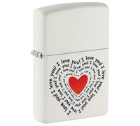 Zippo Windproof Lighter-I Love You Design White Matte-Refillable for Lifetime Use-Gift Box-Metal Construction-Made in USA, One Size