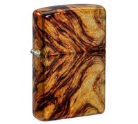 Zippo Windproof Lighter - Model Wood - Gold & Brown, Tumbled Brass Finish with 540 Fusion - Refillable - Reusable - Windproof Design - Gift Box - Made in USA
