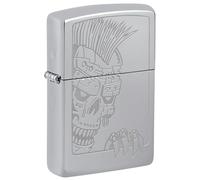 Zippo Windproof Lighter, Mohawk Skull Design - Silver - High Polished Chrome in Lustre Finish - Refillable, Reusable, Windproof Design - Comes in Gift Box - Made in USA