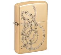 Zippo Windproof Lighter, Musical Notes Design - Gold in High Polished Brass with Colour Image - Refillable, Reusable, Windproof Design - Comes in Gift Box - Made in USA