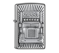 Zippo Windproof Lighter, New Trucker 3D Design - Street Chrome with Emblem - Refillable, Reusable, Windproof Design - Comes in Gift Box - Made in USA