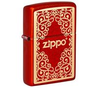 Zippo Windproof Lighter, Ornamental Design - Metallic Red, Laser Engraving - Refillable, Reusable, Windproof Design - Comes in Gift Box - Made in USA