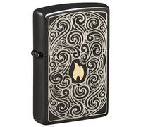 Zippo Windproof Lighter, Pattern Design - High Polished Black, Laser Two-Tone - Refillable, Reusable, Windproof Design - Comes in Gift Box - Made in USA