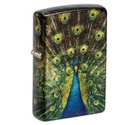 Zippo Windproof Lighter, Peacock, 540° Tumbled Brass, Fusion, Refillable, Reusable, Windproof Design, Gift Box, Made in USA