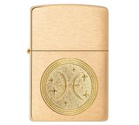 Zippo Windproof Lighter - Pisces Emblem - Brushed Brass Finish - Refillable for Lifetime Use - Adjustable Flame - Gift Box - Metal Construction - Made in USA