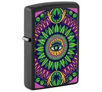 Zippo Windproof Lighter, Psychedelic Cannabis Pattern Design - Matt Black, Black Light - Refillable, Reusable, Windproof Design - Comes in Gift Box - Made in USA