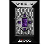 Zippo Windproof Lighter, Purple Diamond Design - High Polished Chrome, Emblem - Refillable, Reusable, Windproof Design - Comes in Gift Box - Made in USA