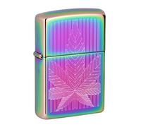 Zippo Windproof Lighter, Rainbow Cannabis Design - Multicoloured, Auto Engraving - Refillable, Reusable, Windproof Design - Comes in Gift Box - Made in USA