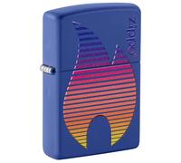 Zippo Windproof Lighter, Rainbow Retro Logo Design - Matt Royal Blue, Colour Image - Refillable, Reusable, Windproof Design - Comes in Gift Box - Made in USA
