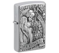 Zippo Windproof Lighter - Reaper Game Over 3D, Brushed Chrome, Emblem - Refillable - Reusable - Windproof Design - Gift Box - Made in USA