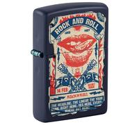 Zippo Windproof Lighter - Rock & Roll Poster - Navy Matte Finish, Colour Image - Refillable - Reusable - Windproof Design - Gift Box - Made in USA