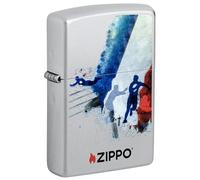 Zippo Windproof Lighter - Rugby, Satin Chrome, Colour Image, Refillable, Reusable, Windproof Design, Gift Box, Made in USA