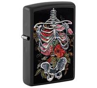 Zippo Windproof Lighter, Skeleton Embroidery Design - Matt Black, Texture Print - Refillable, Reusable, Windproof Design - Comes in Gift Box - Made in USA