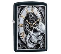 Zippo Lighter Skull Clock - Black Matte - Windproof Refillable - Gift Box - Made in USA
