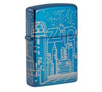 Zippo Windproof Lighter, Skyscraper Design - High Polished Blue, Laser 360° - Refillable, Reusable, Windproof Design - Comes in Gift Box - Made in USA