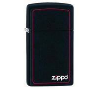 Zippo Windproof Lighter - Slim Black Matte - Red Border with Logo - Colour Image - Refillable - Reusable - Gift Box - Metal - Made in USA