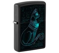 Zippo Windproof Lighter, Spiritual Cat Design - Matt Black, Black Light - Refillable, Reusable, Windproof Design - Comes in Gift Box - Made in USA
