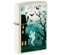 Zippo Windproof Lighter - Spooky Design - White, Colour Image - Glow-in-the-Dark - Refillable - Reusable - Windproof Design - Gift Box - Made in USA