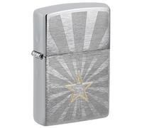 Zippo Windproof Lighter, Star Design - Brushed Chrome, Auto Two Tone - Refillable, Reusable, Windproof Design - Comes in Gift Box - Made in USA