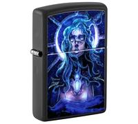Zippo Windproof Lighter - Star Girl Design - Matt Black, Black Light, Refillable, Made in USA