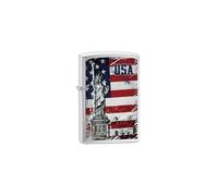 Zippo Statue of Liberty Flag-Color Image, Brushed Chrome-Windproof Lighter, refillable, in Gift Box, Brass, Edelstahloptik, 1 x 6 x 6 cm