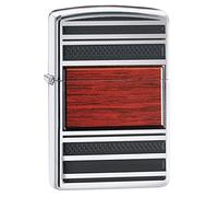 Zippo Windproof Lighter - Steel & Wood - High Polish Chrome, Lustre - Refillable, Lifetime Use - Adjustable Flame - Gift Box - Metal Construction - Made in USA