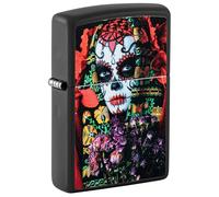 Zippo Windproof Lighter, Sugar Skull Woman Design - Matt Black, Black Light - Refillable, Reusable, Windproof Design - Comes in Gift Box - Made in USA