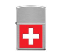 Zippo Windproof Lighter - Swiss Flag Model - Brushed Chrome with Colour Image - Refillable - Reusable - Windproof Design - Gift Box - Made in USA