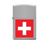 Zippo Windproof Lighter - Swiss Flag Model - Brushed Chrome with Colour Image - Refillable - Reusable - Windproof Design - Gift Box - Made in USA