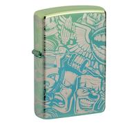 Zippo Windproof Lighter, Tattoo Theme Design - High Polished Teal, Laser 360 - Refillable, Reusable, Windproof Design - Comes in Gift Box - Made in USA