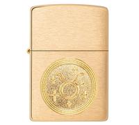 Zippo Windproof Lighter - Taurus Emblem - Brushed Brass Finish - Refillable for Lifetime Use - Adjustable Flame - Gift Box - Metal Construction - Made in USA