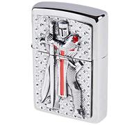 Zippo Lighter Templar Emblem Brushed Chrome Windproof Flame Fuel Refillable
