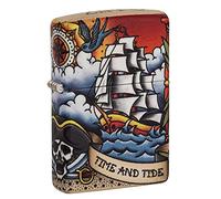 Zippo Windproof Lighter - Time and Tide - Blue Brass Finish - Refillable for Lifetime Use - Adjustable Flame - Gift Box - Metal Construction - Made in USA