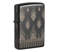 Zippo Windproof Lighter - Tribal Pattern Oriental - High Polish Black Finish, 360 Laser Engraving - Refillable - Reusable - Windproof Design - Gift Box - Made in USA